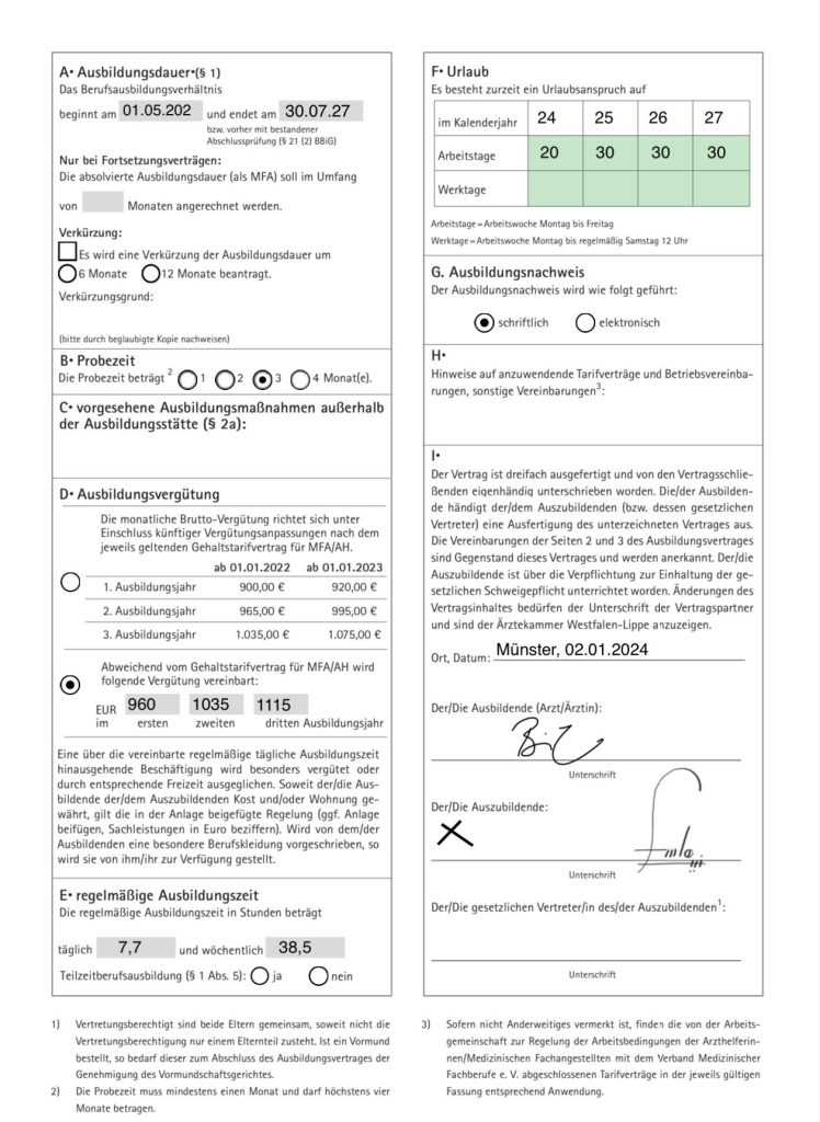 شهر: مونستر حقوق سال اول: ماهیانه ۹۶۰ یورو حقوق سال دوم: ماهیانه ۱۰۳۵ یورو حقوق سال سوم: ماهیانه ۱۱۱۵ یورو